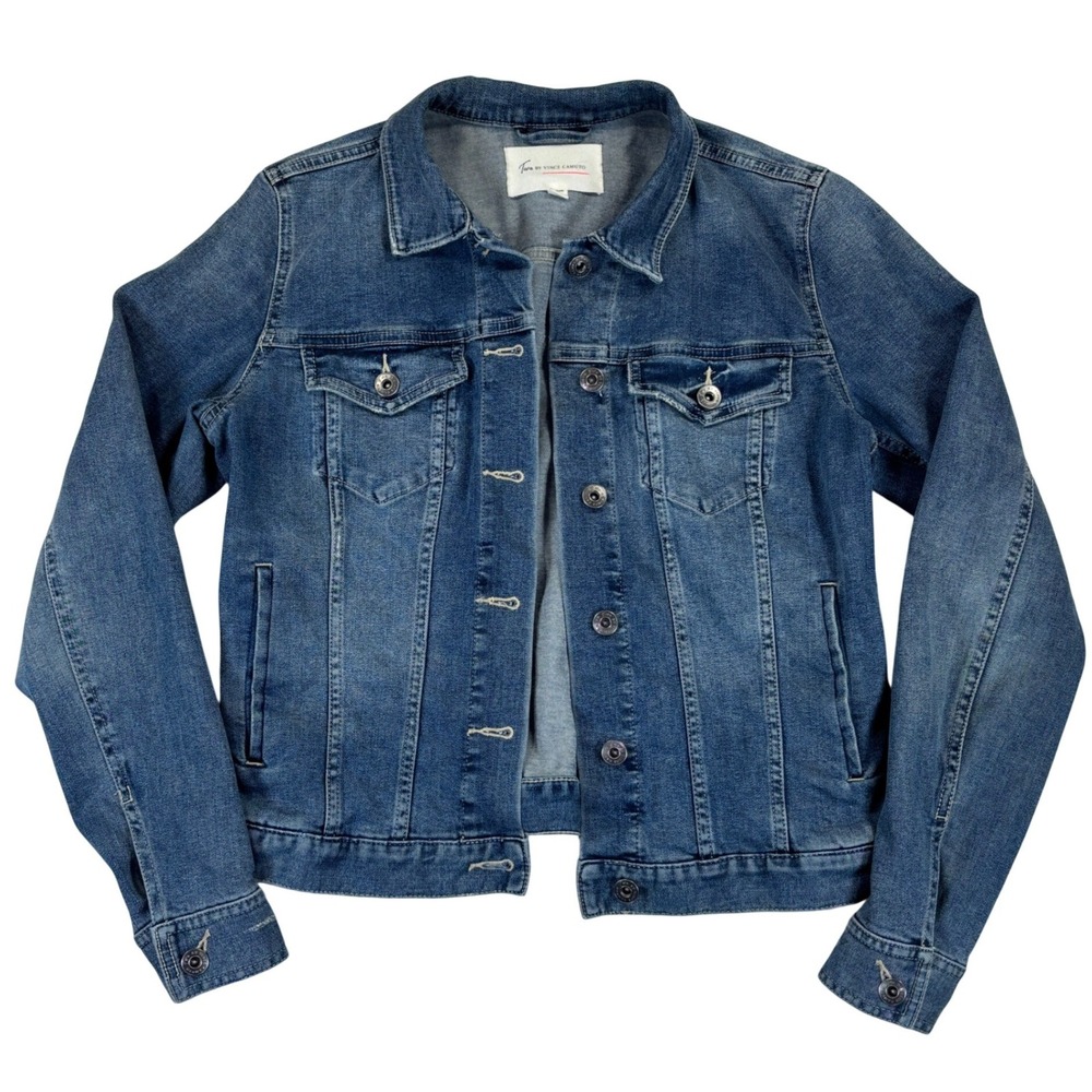 Two by Vince Camuto Womens Medium Wash Denim Trucker Jacket Blue Size Small